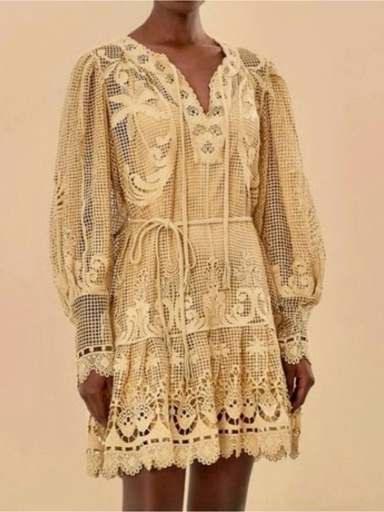 FARM Rio Dresses & Skirts - Farm Rio Lace Crochet Mini Dress in Cream